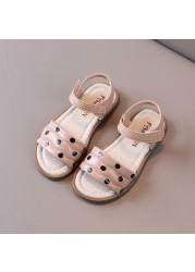 Girl's Summer Sandals  Poka Dot Concise Style Breathable Sewing 21-36 Toddler Baby Girl Sliders Soft Pu Leather Kids Flats