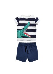 Fashion Clothing Summer Boys Sets Kids Printing T-shirts Cotton Shorts Suits Children Animal Tops Elastic Waist Pants Suit 2-7Y