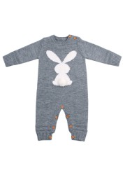 0-24M Newborn Cute Knitted Bunny Tail Patchwork Romper for Baby Boys Girls Weave Long Sleeve Jumpsuit Outfits Clothes