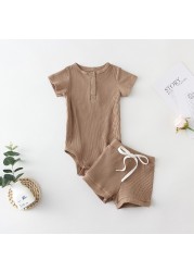 summer spring rompers + casual pants baby boy clothes baby boy clothes newborn outfits set solid knitted short sleeve 2pcs