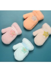 0-2Y Soft Plus Velvet Baby Boys Girls Gloves Newborn Mittens Outdoor Warm Rope Full Finger Kids Gloves Children Thick Fleece