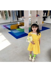 MILANCEL 2022 Spring New Kids Clothes Square Collar Girls Floral Dress Cotton Girl One Piece Korean Children Clothes