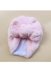 Plush Baby Hat Big Bowknot Girl Turban Hat Knot Head Bands Baby Kids Bonnet Hat Newborn Photography Props