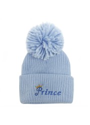 New autumn and winter baby hat embroidered letter hair ball knit hat for children winter hat wool hat