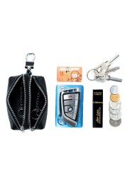 New Genuine Leather Men Key Wallet Male Car Key Bag Keys Holder Litchi Pattern Key Case Double Zipper Organizer Small Wallets