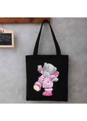 Women Cartoon Anime Bear Shopping Bag Shopper Foldable Reusable Canvas Handbag Harajuku Style Student Bag Canvas Tote Bag Newest