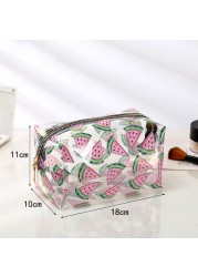 Fashion Transparent Women Cosmetic Bag Fruit Pattern Large Capacity Makeup Zipper Bag Waterproof Simple Travel Accessories