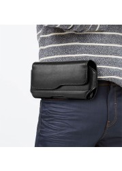 Fashion Men's Leather Horizontal Belt Case Holster Pouch Sleeve Phone Holder Bum Bag Male Casual Outdoor Travel Waist Pack Bag