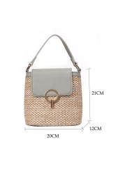 Women Bucket Casual Crossbody Bags Straw Weave PU Patchwork Top Handle Bags Summer Beach Female Flap Shoulder Messenger Bags