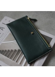 Women's Genuine Leather Long Wallet With Card Holder Fashion Clutch High Quality Zipper Bag