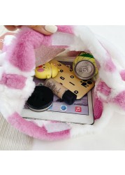 Fashion Ladies Furry Plush Shoulder Bag Women Fashion Cow Pattern Shoulder Crossbody Casual Female Hit Color Soft Messenger Bag