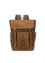 Men's Waterproof Leather Backpack Laptop Backpack Vintage Style Large Capacity Travel School Military Backpack