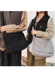 Japanese Canvas Shoulder Crossbody Bag for Women Cotton Cloth Big Lady Satchel Unisex Cross Body Bag Big Woman Messenger Bags