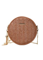 New Fashion Round Straw Bag Vintage Handmade Woven Shoulder Bag Summer Holiday Casual Bags Female Handbag Crossbody Bag Women