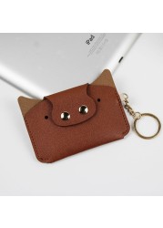 Creative Card Holder Cartoon Simple Animal Piggy Shaped PU Leather Kawaii Small Wallets Keychain Coin Purse ID Card Bag for Girls