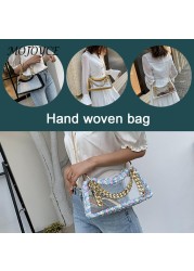 Summer Women Hand Woven Handbag Clear Waterproof Chain Shoulder Crossbody Bags Women Summer Purse for Travel Shopping