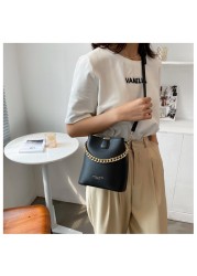 DIGERUI Women Fashion PU Leather Bucket Shoulder Bags Pure Color Messenger Bag Female Tote Crossbody Bag Chain Casual Handbags