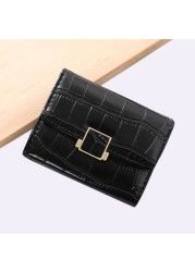 Leather women's wallet female short retro three-fold folding student version simple multi-card crocodile pattern coin purse