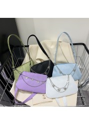 2022 Women Nylon Shoulder Underarm Bag Fashion Solid Color Butterfly Chain Color Zipper Small Purse Handbag Casual Shopping Bags