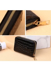 Solid Crocodile Pattern Women Card Holder PU Leather Credit Card Holder Zipper Business Card Pocket Unisex Travel Wallet