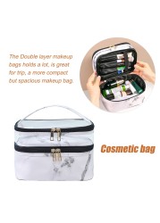 Makeup Bag Double Layer Cosmetic Case Travel Organizer Lipsticks Storage Reusable Marble Fashion Toiletry Clear Handbag Zipper