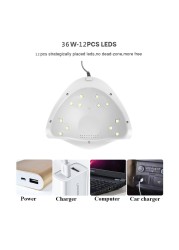 36W UV LED Nail Dryer Lamp Nails Lamp 12 LEDs Light Curing All Gels With Sensor Usb Charge 60/90/120s Nail Art Manicure Tool