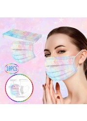 10/100pcs mascarilla headband 10pcs adult tie-dye gradient printed three layers dust-proof disposable mask masque cenfant cuddly