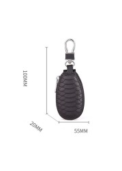 Snake Grain Cowhide Men's Key Car Key Case Protector Real Leather Zipper Key Wallet Waist Hanging Keychain Housekeeper Cover