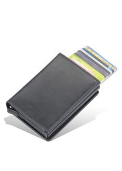 New RFID Blocking Protection Leather Card Case Men Aluminum Metal Business Slim ID Credit Card Holder Multifunction Small Wallet