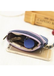 Women Ethnic Cotton Fabric Coin Purse Clutch Card Key Holder Children Kids Wallet Double Zipper Coin Purse porte monnaie femme