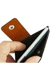 Minimalist Slim Elastic Credit Card Holder Genuine Leather Bank Card Wallet Front Pocket Men Business Card Holder With Key Ring