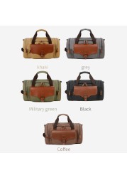 Large Capacity Weekend Men's Leather Weekend Bag Multifunction Canvas Bag Carrying Luggage Bag Travel Bag