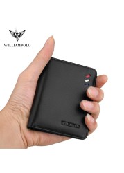 Williaampolo 100% Genuine Leather Men Wallet RFID Card Holder Wallets for Man Slim Small Wallet Small Money Bag Male Purses