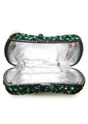 New Arrival Crystal Green Rhinestone Luxurious Evening Clutches Small Handbag For Women Prom Party Bag