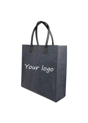 100pcs/lot Ladies Simple Fashionable Felt Shopping Tote Bag With Solid Leather Handles Leisure Wool Bags With Custom Label