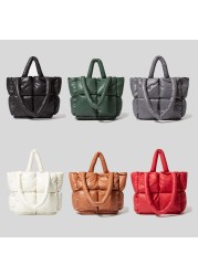 Fashion large handbag quilted nylon bottom cotton handbag winter new simple design pure color soft checkered mini shoulder bag