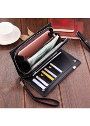 Original Luxury Brand Men Wallet Business Striped Clutch Leather Wallet Male Fashion Man Card Holder With Aipper Phone Bag