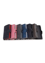 DIENQI - Carbon Fiber Leather Anti RFID Wallet For Men Women Slim Mini Wallet Card Holder