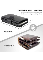 DIENQI RFID Genuine Leather Men Wallets Fashion Card Holder Trifold Wallet Smart Money Bags Slim Thin Coin Purse Pocket Purse