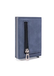 Aluminum Leather Business Card Rfid Elevation Desktop PU Leather Travel Card With Metal Box Business Credit Bag