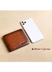 Men's Rfid Blocking Genuine Leather Bifold Wallet Vintage Slim Short Multifunctional Large Capacity Cowhide Wallet Money Clip