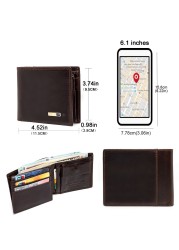 Smart Anti-lost Wallet Compatible Leather Short Credit Card Holders Male Coin Purse Genuine Leather Men Wallets Free Engraving