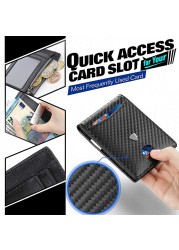 DIENQI Carbon Fiber Men Wallets Card Holder Rfid Money Bag Short Bi-fold Leather Small Size Wallet Male Wallet Smart Walet Black