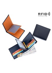 Rfid - Genuine Leather Carbon Fiber Wallet for Men, Genuine Leather Men Wallet with Card Holder, Small Wallet, Black Wallet