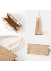 Durable Jute Shopping Bag Large Capacity Reusable Women Girls Travel Beach Bag Portable Bag Storage Organizer Handbag