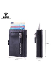 DIENQI - Men's Rfid Carbon Fiber Leather Card Holder Metal Card Holder Simple Steel Pocket Wallet