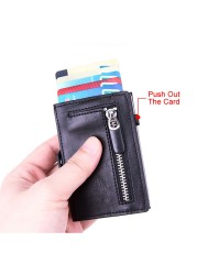 Cizicoco - Rfid Carbon Fiber Leather Card Holder for Men Anti-Metal Carbon Leather Card Holder Simple Steel Pocket Wallet