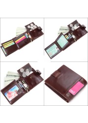 Super wallet men trifold genuine leather small wallet for men top quality male wallet zipper coin card holder men rfid wallet