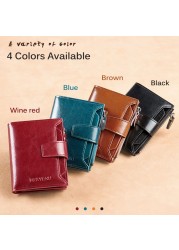 Fashion Women's Genuine Leather Wallet RFID Blocking Short Multifunctional Large Capacity Zipper Coin Purse Money Clip