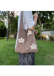 Fashion Knitted Sweater Women Shoulder Bags Floral Summer Beach Handbags Crochet Bag Large Capacity Handbag Female Designer Shopper